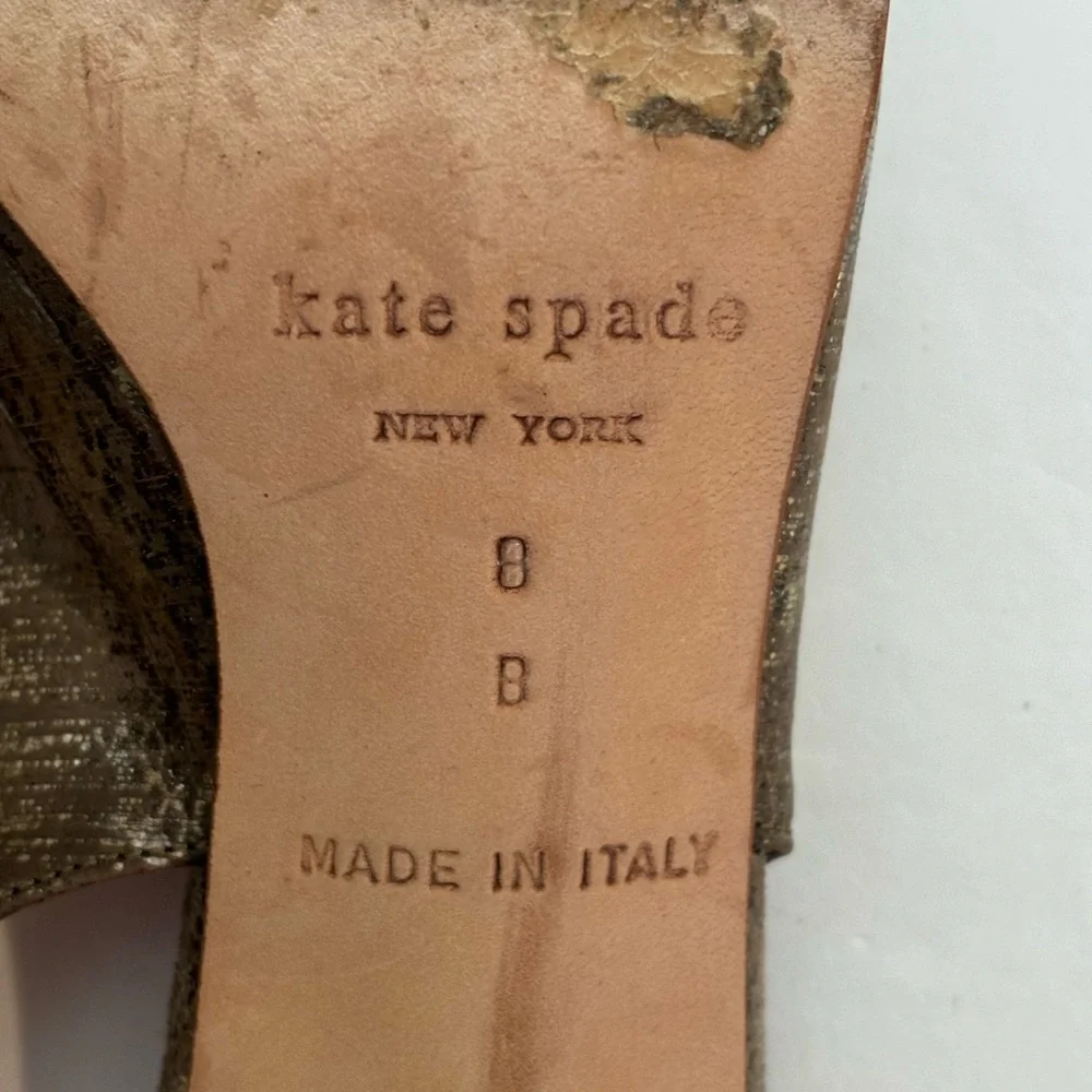 KATE SPADE Gold Metallic Sling Back Block Heels 8